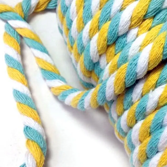 Corda ritorta in cotone bianco, giallo e turchese
